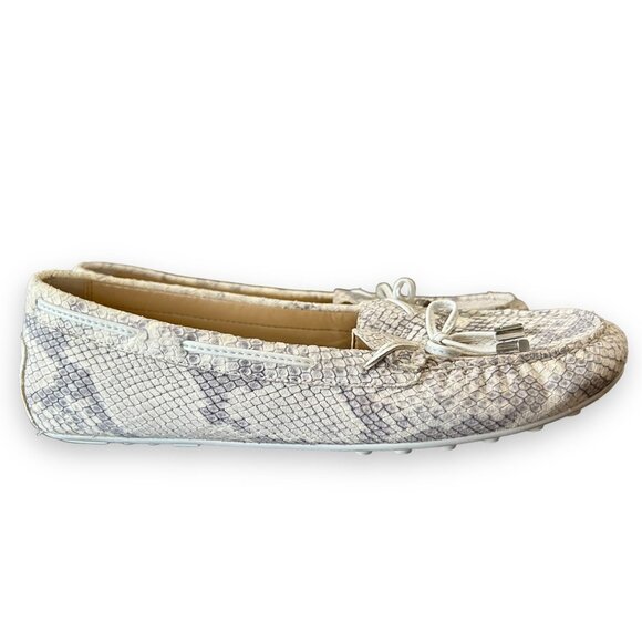 Michael Kors White Gray Snake Print Leather Loafers slip on bow - Picture 2 of 9